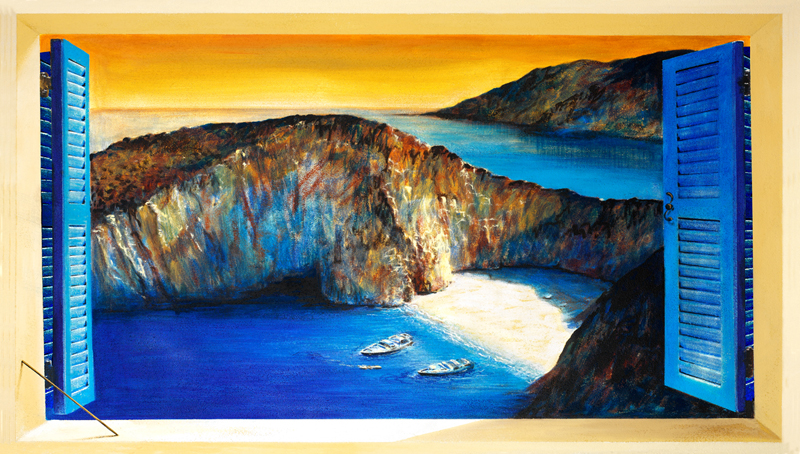 Trompe l'oeil effetto affresco con vista  Spiaggia degli Usignoli - PT 100831